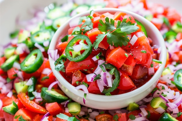 Photo homemade pico de gallo with tomatoes peppers jalapenos and red onions