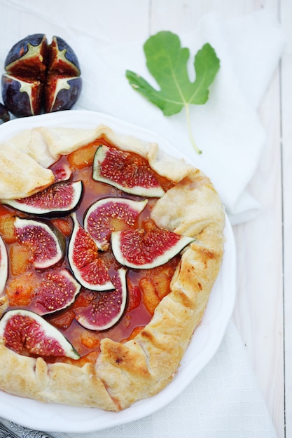 Homemade pie of puff pastry and fresh figs