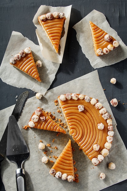 Homemade pie with nuts and caramel