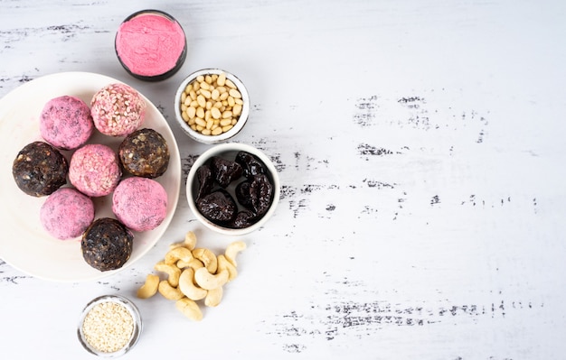 Homemade pink matcha energy balls