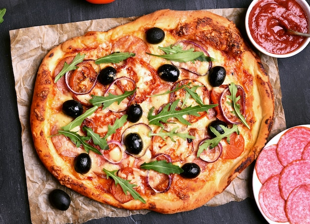 Homemade pizza with ingredients