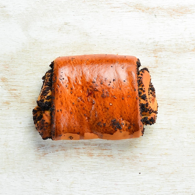 Homemade poppy seed buns Baking from rye and flour Top view Rustic style