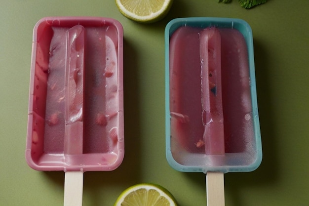 Homemade popsicles with lime juice and mint