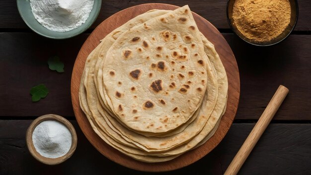 Photo homemade porotta or parathalayered flat bread made using maida or all purpose wheat flour arranged