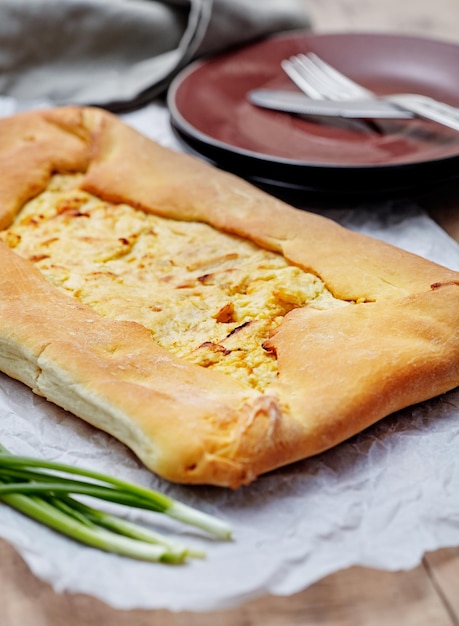 Homemade potato pie on a parchment