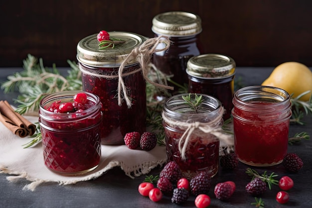 Homemade preserves in beautiful glass jar ready for gift giving created with generative ai