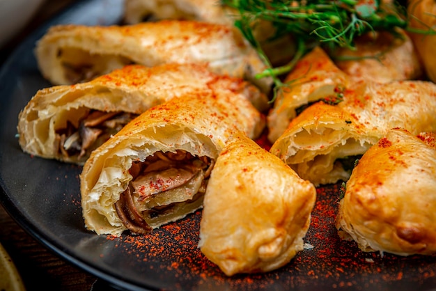 Homemade puff pastry with chicken and mushroom Pie