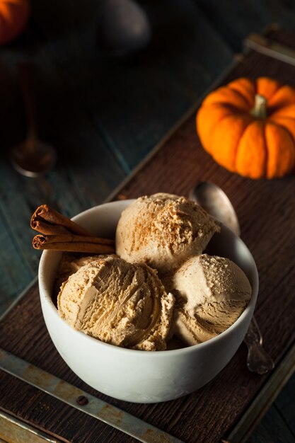 Photo homemade pumpkin pie ice cream with cinnamon