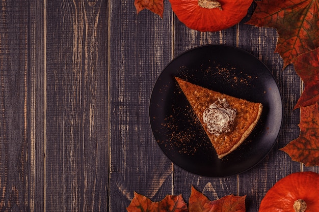 Homemade pumpkin pie on a plate