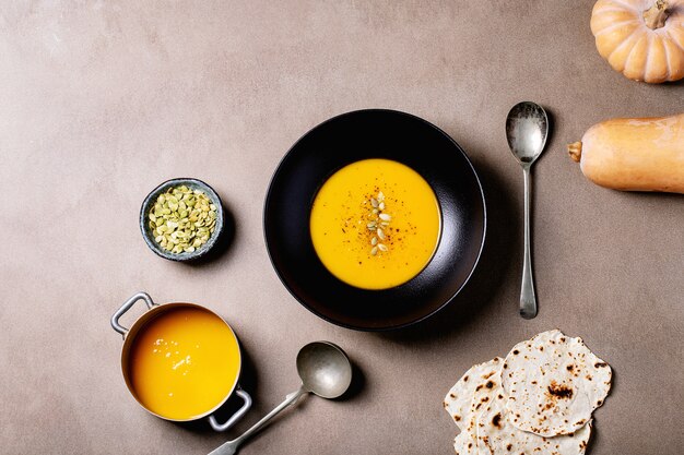 Homemade pumpkin puree soup