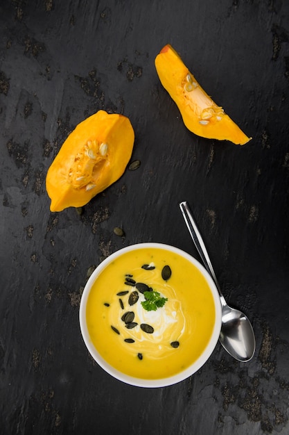 Homemade Pumpkin Soup closeup shot