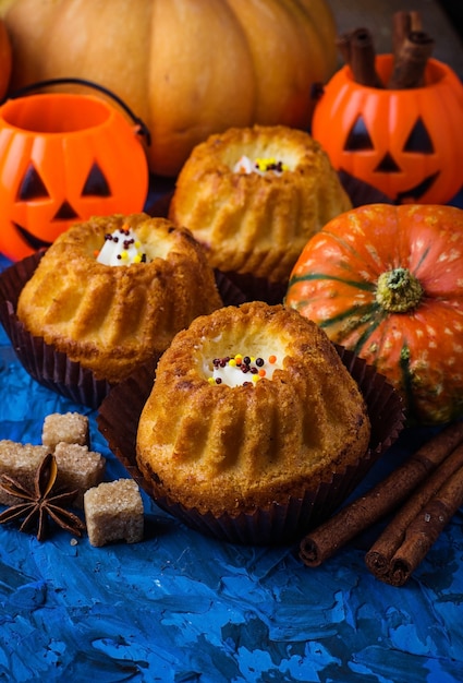 Homemade pumpkin spice cupcakes. Selective focus