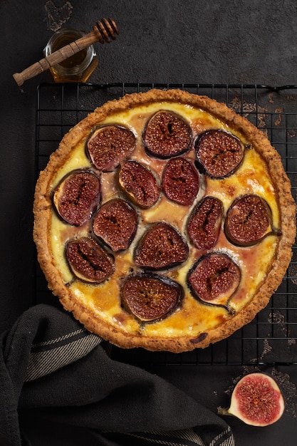 Homemade quiche tart with figs