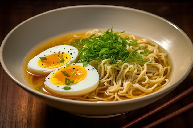 Photo homemade ramen soup food with half of egg