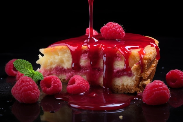 Homemade raspberry cheesecake with honey