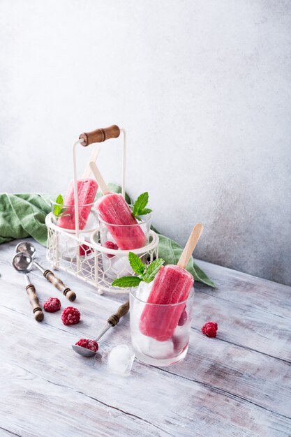 Homemade raspberry popsicles