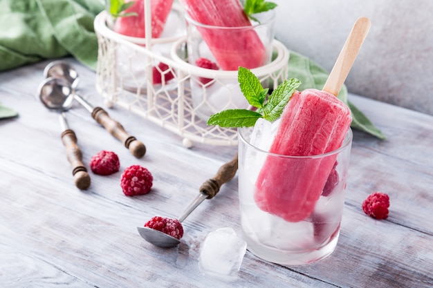 Homemade raspberry popsicles