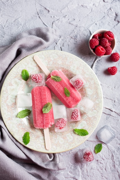 Homemade raspberry popsicles