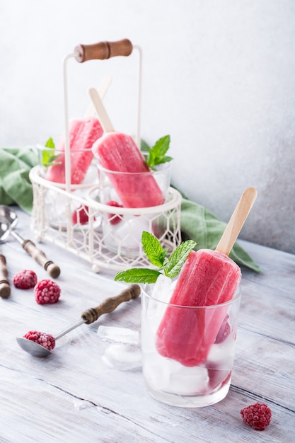 Homemade raspberry popsicles