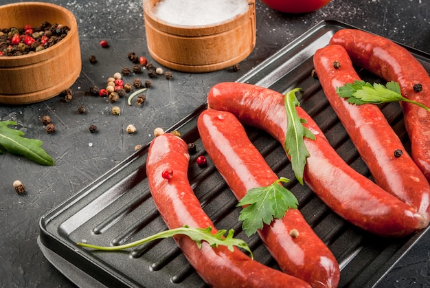 Photo homemade raw beef sausages