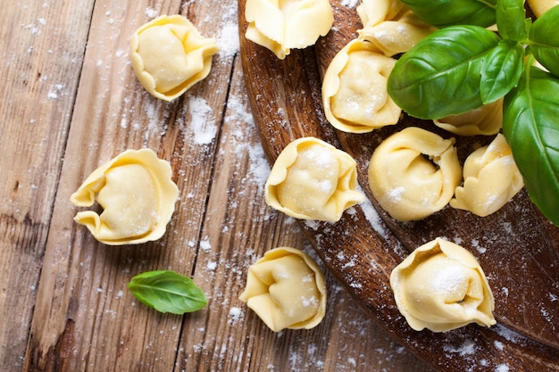 Homemade raw Italian tortellini 