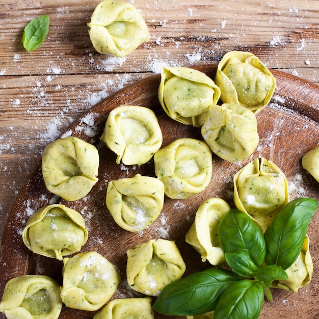 Homemade raw Italian tortelloni 