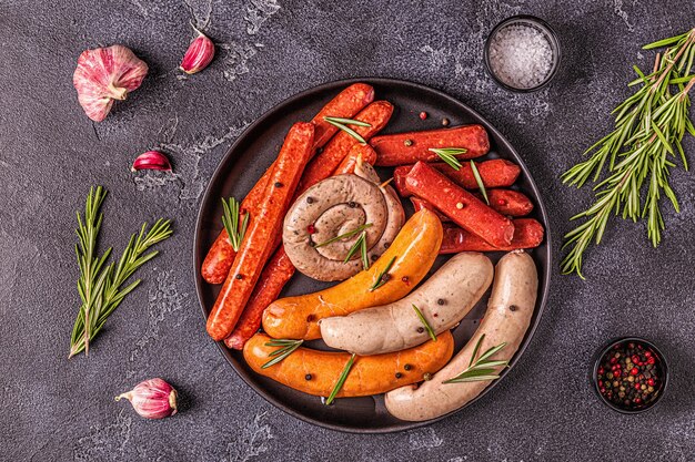 Homemade raw sausage for grilling, top view