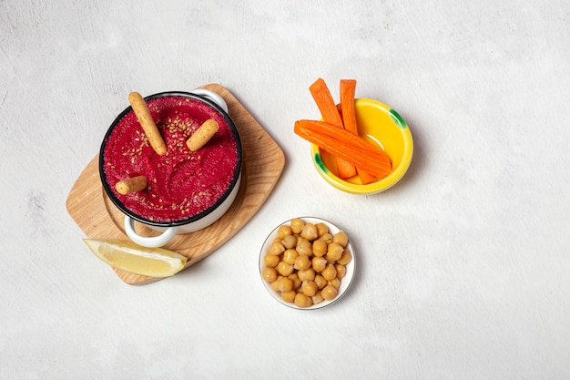 Homemade Red beetroot hummus with chickpeas