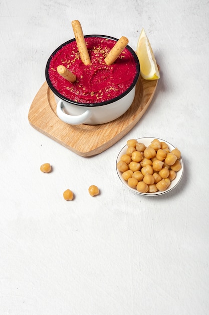 Homemade Red beetroot hummus with chickpeas