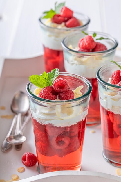 Homemade red jelly made of gelatin and red fruits