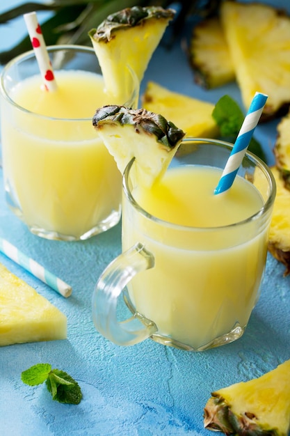 Homemade refreshing fruit beverage with pineapple vitamin drink diet or vegan food concept
