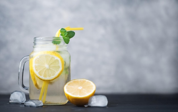 Homemade refreshing summer lemonade on the table