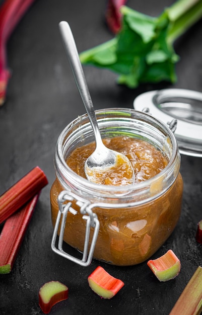 Homemade Rhubarb Jam close up selective focus