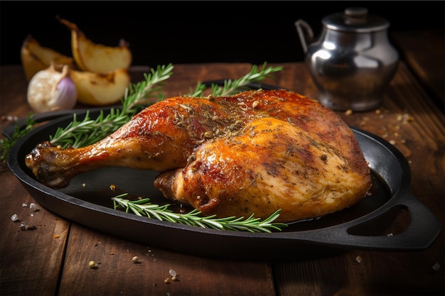 Photo homemade roasted chicken leg with rosemary