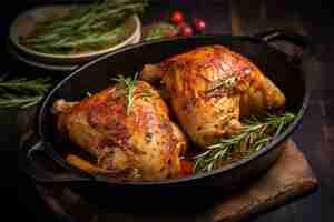 Photo homemade roasted chicken leg with rosemary