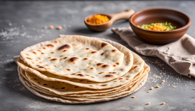 Homemade Roti Chapati Flatbread on gray concrete background