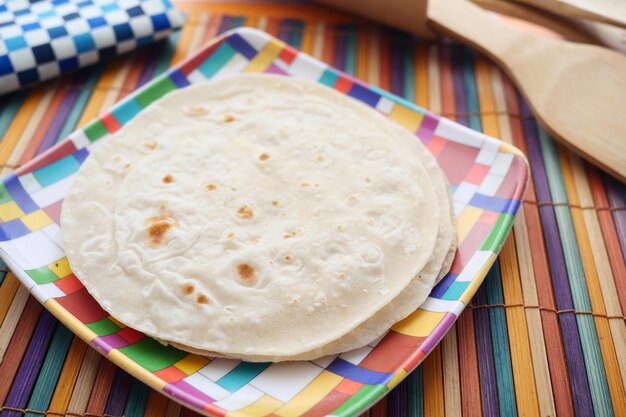 Homemade roti chapati on table