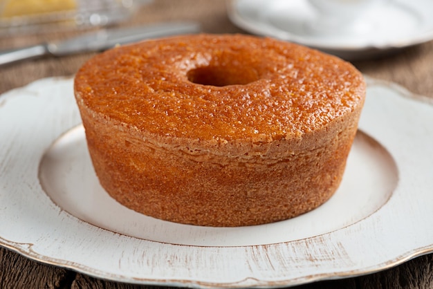 Homemade round cornmeal cake typical Brazilian foodmade from corn in a June party