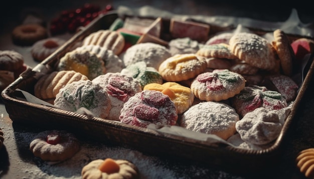 Foto biscotti rustici fatti in casa, muffin e focacce di pasta frolla generati dall'intelligenza artificiale