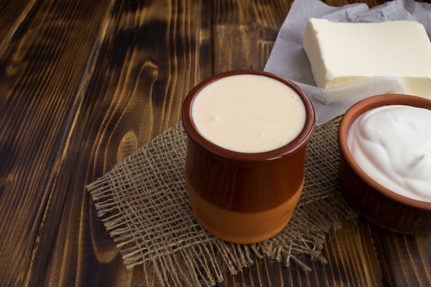 Homemade ryazhenka, sour cream and butter