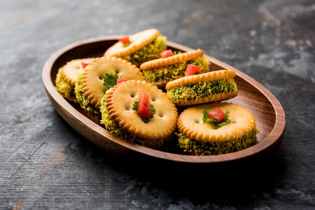 Homemade salted Biscuit chat or sandwich for kids or starers for guests