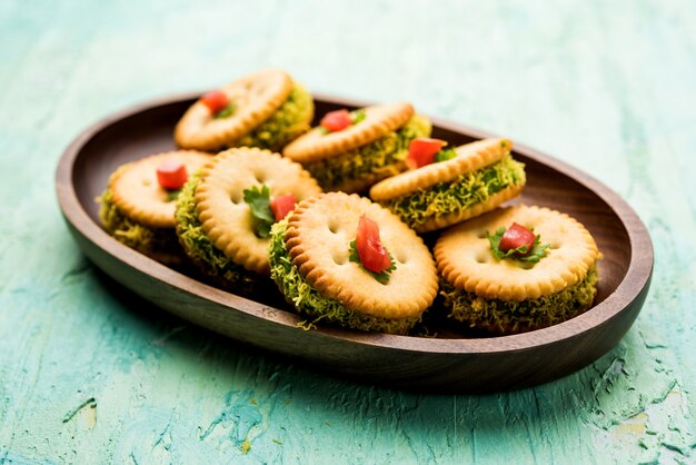 Homemade salted Biscuit chat or sandwich for kids or starers for guests