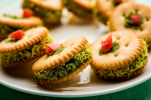 Homemade salted Biscuit chat or sandwich for kids or starers for guests