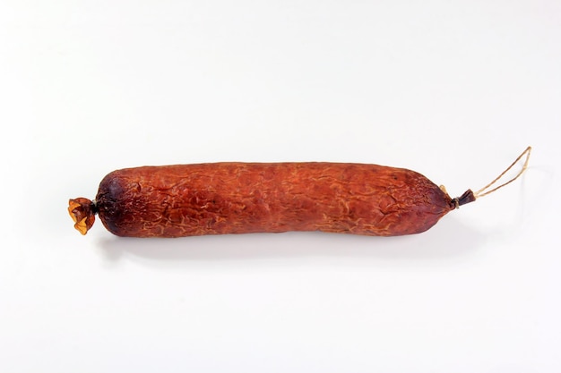 Homemade sausage on a white background, Hunting meat products