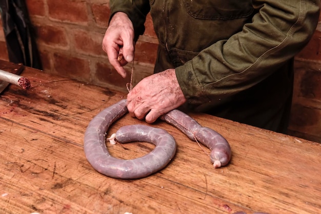 Homemade sausages preparation patagonia argentina