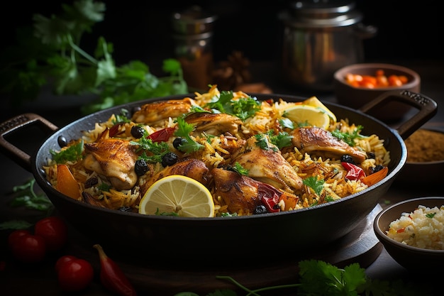 Homemade seafood fried rice with shrimps and spices