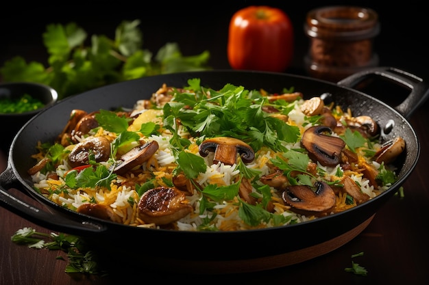 Homemade seafood fried rice with shrimps and spices