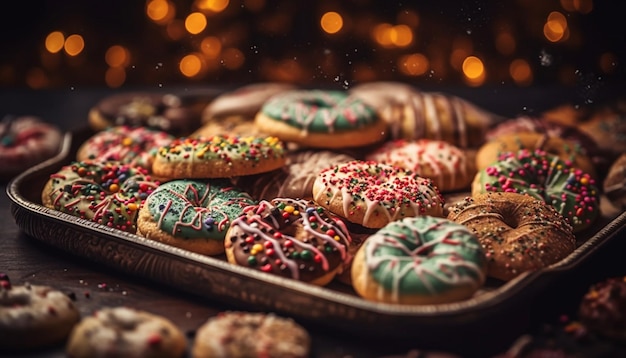 Homemade shortbread cookie a rustic indulgence with multi colored icing decoration generated by AI