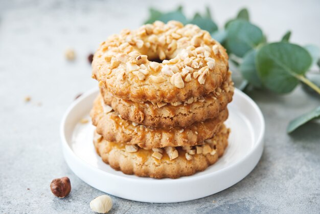 Homemade shortbread with nuts, shortbread rings with nuts