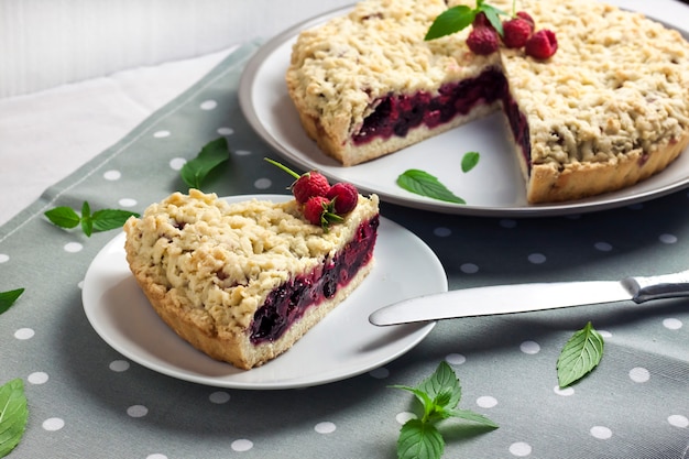 Homemade shortcrust berry pie with crumble